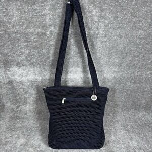 The Sak Classic Navy Blue Crochet Knit Double Strap Shoulder Bag Charm‎